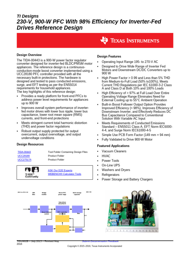 Project 1-230-V, 900-W PFC With 98% Efficiency For Inverter-Fed Drives ...