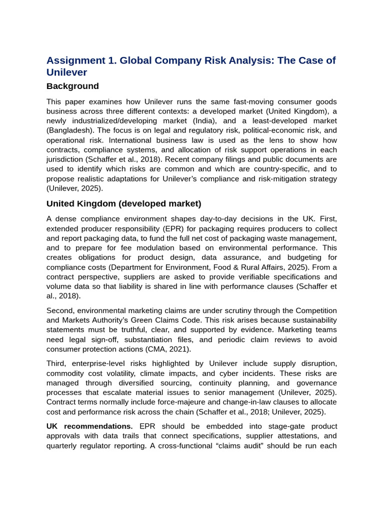 Unilever's Global Risk Analysis Overview | PDF | Regulatory Compliance