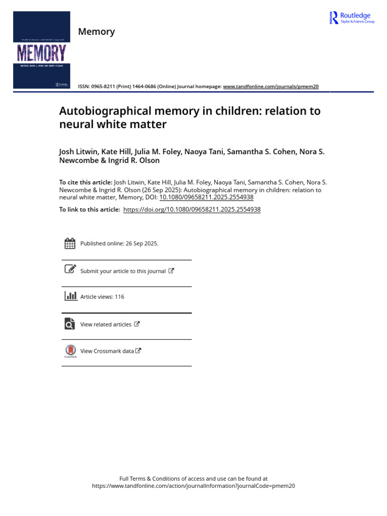 Autobiographical Memory in Children: Relation To Neural White Matter ...