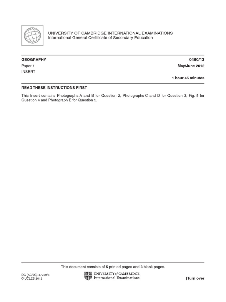 Cambridge IGCSE Geography Insert 2012 | PDF | Cambridge | University ...
