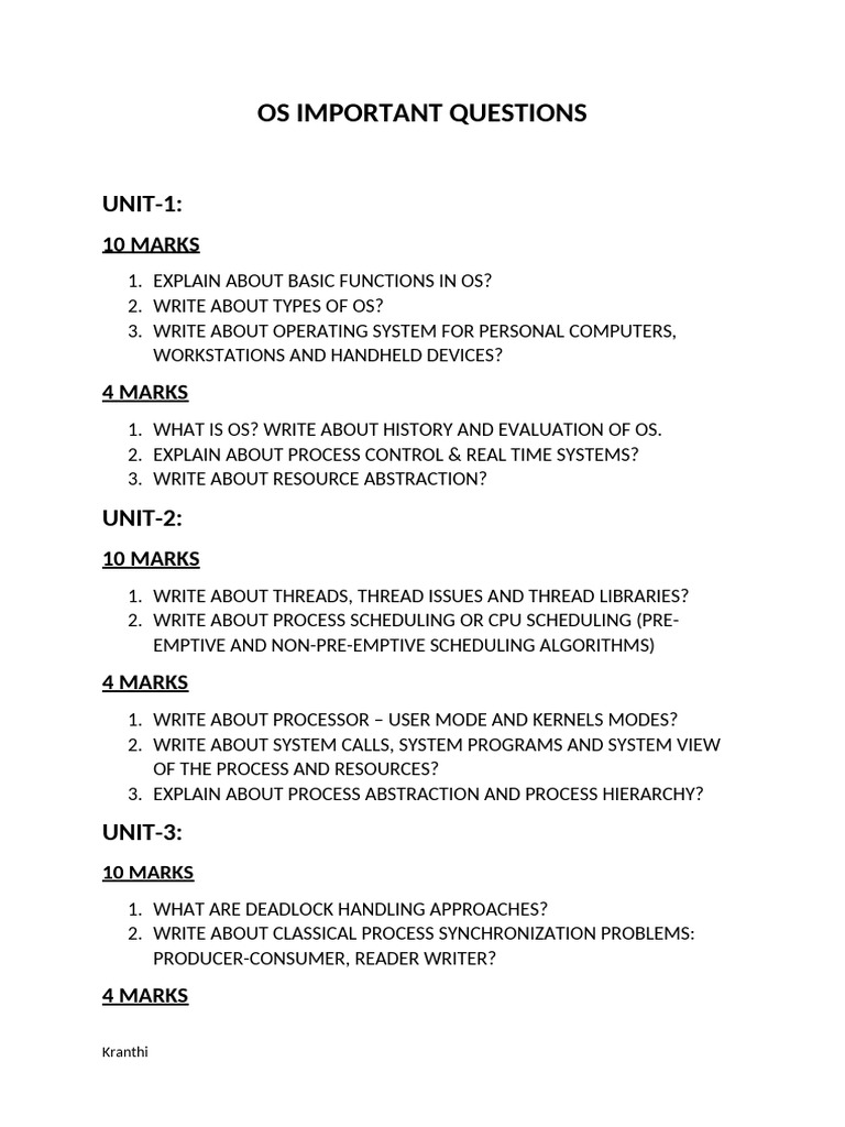 Key Questions on Operating Systems | PDF