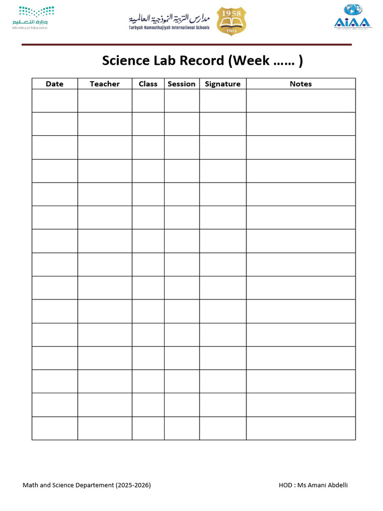 Science Lab Record Template 2025-2026 | PDF