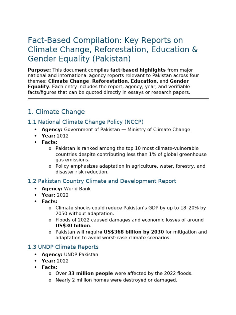 Key Reports on Climate & Gender in Pakistan | PDF | Climate Change ...