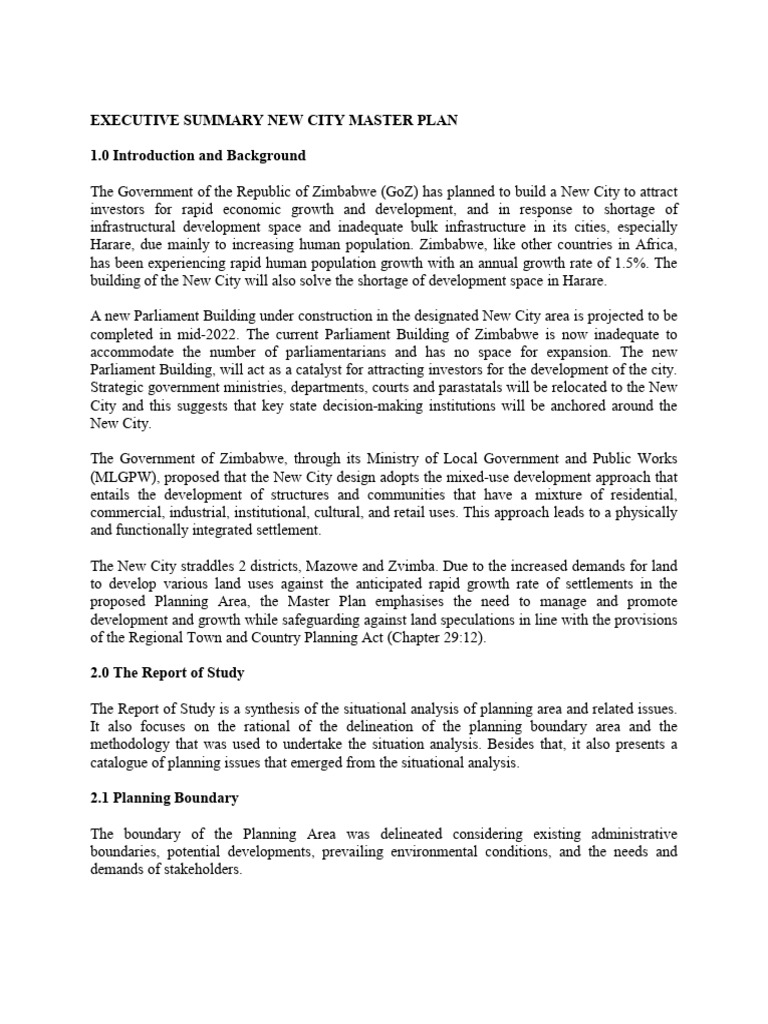 Zimbabwe New City Master Plan Overview | PDF | Infrastructure | City