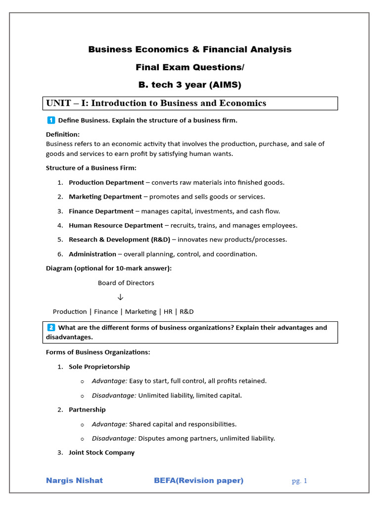 Business Economics & Financial Analysis Guide | PDF | Debits And ...