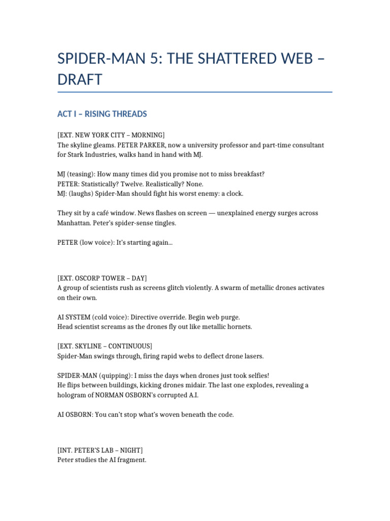 Spider-Man 5: The Shattered Web Draft | PDF | Spider Man