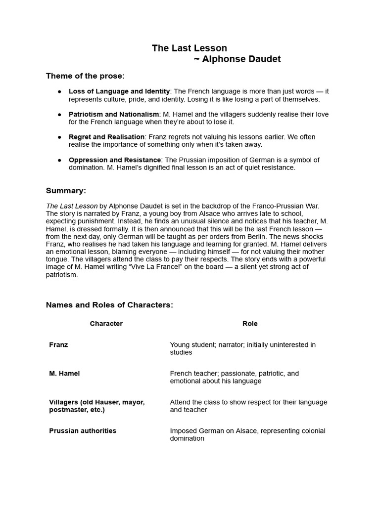 The Last Lesson: Language and Identity | PDF