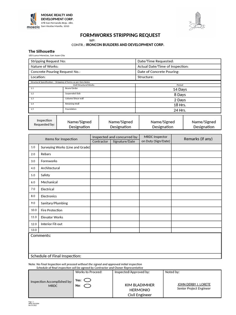 Stripping Request Form | PDF | Architectural Elements | Architectural ...