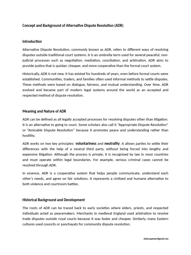 Concept and Background of Alternative Dispute Resolution | PDF ...