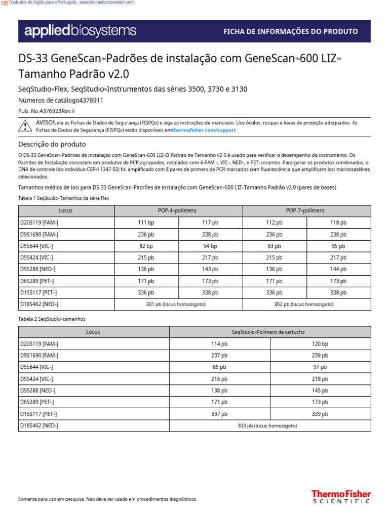 PT - Instruçaõ de Uso - DS 33 GeneScan Installation Standards With ...