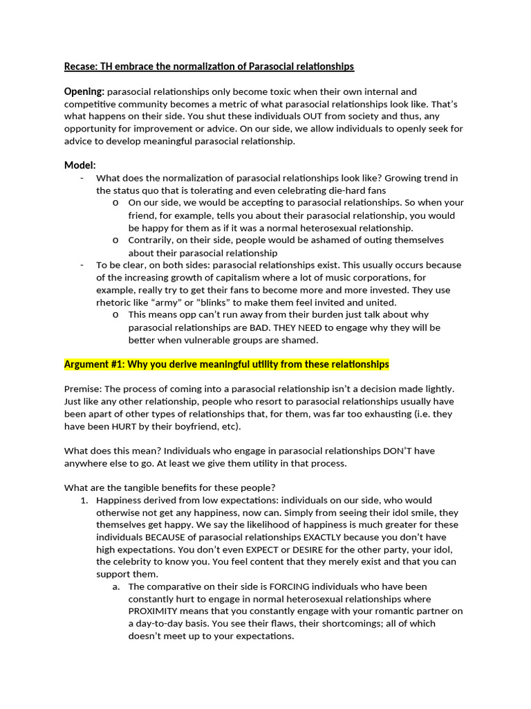 Recase - TH Embrace The Normalization of Parasocial Relationships | PDF ...