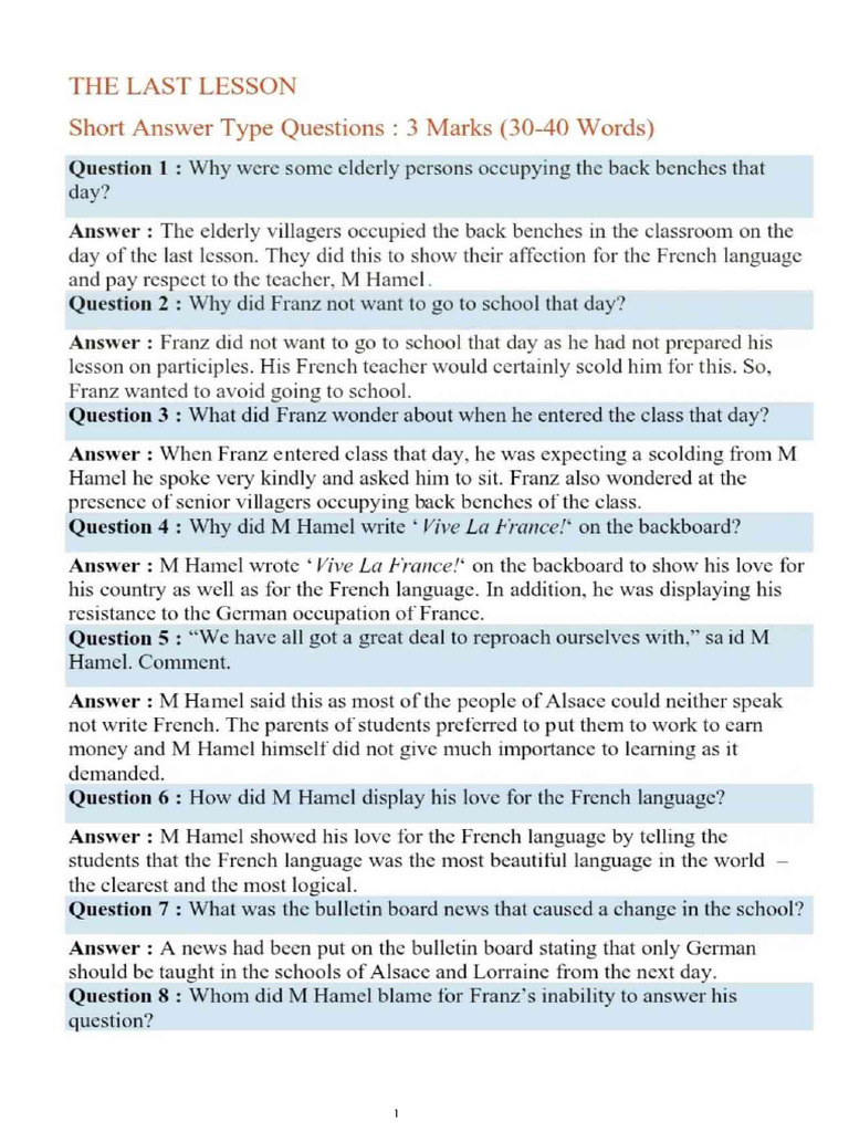 The Last Lesson | PDF