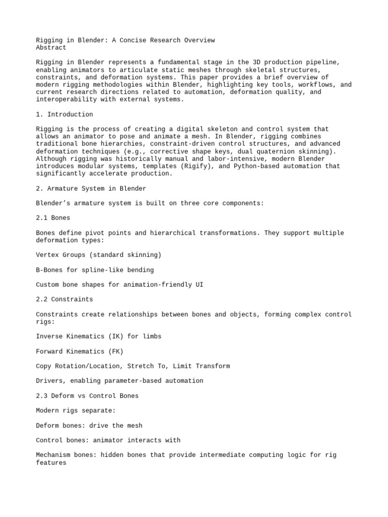 Rigging in Blender A Concise Resear | PDF | Blender (Software)