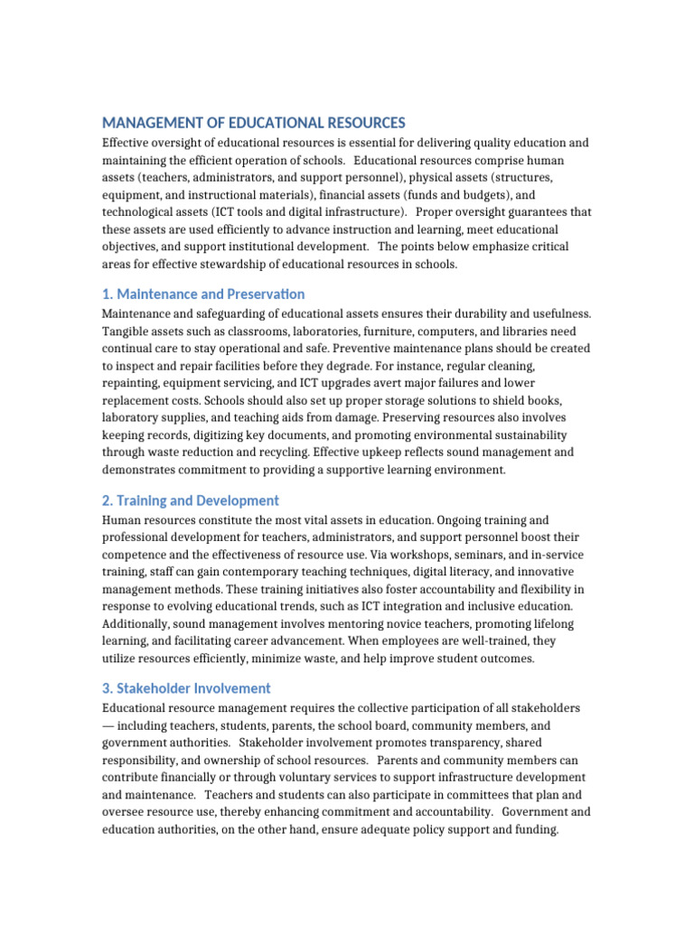 Effective Management of Educational Resources | PDF | Information And ...