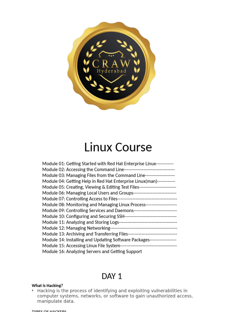 Comprehensive Red Hat Linux Course Guide | PDF | Security Hacker | Linux