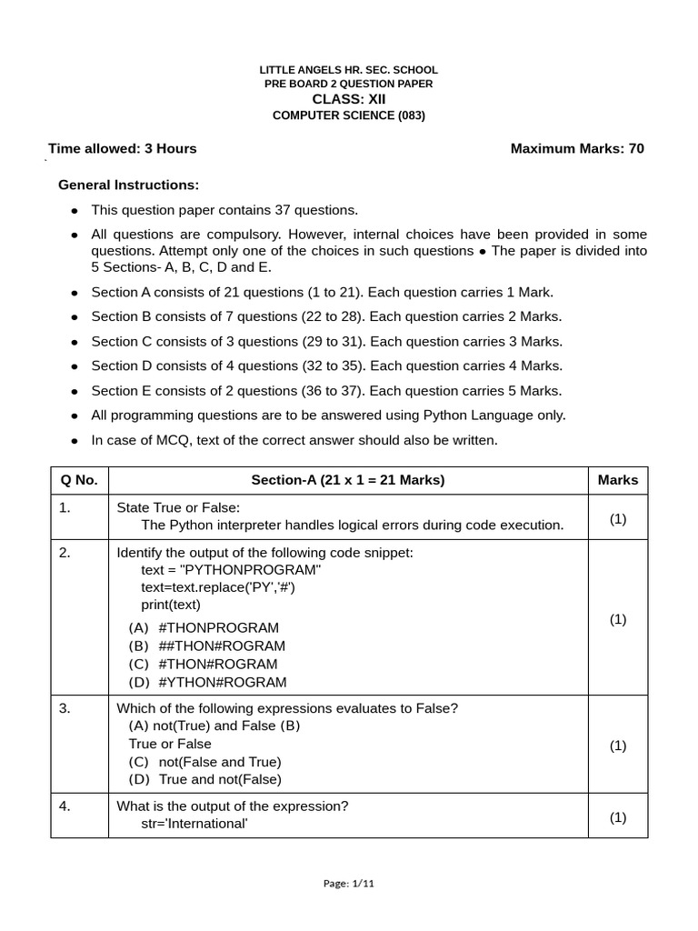 CS Pre Board 2 | PDF | Computer Network | Parameter (Computer Programming)
