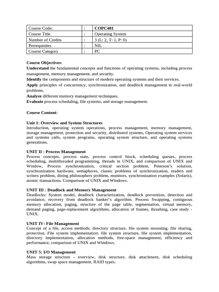 Operating System Course Overview and Objectives | PDF | Operating ...