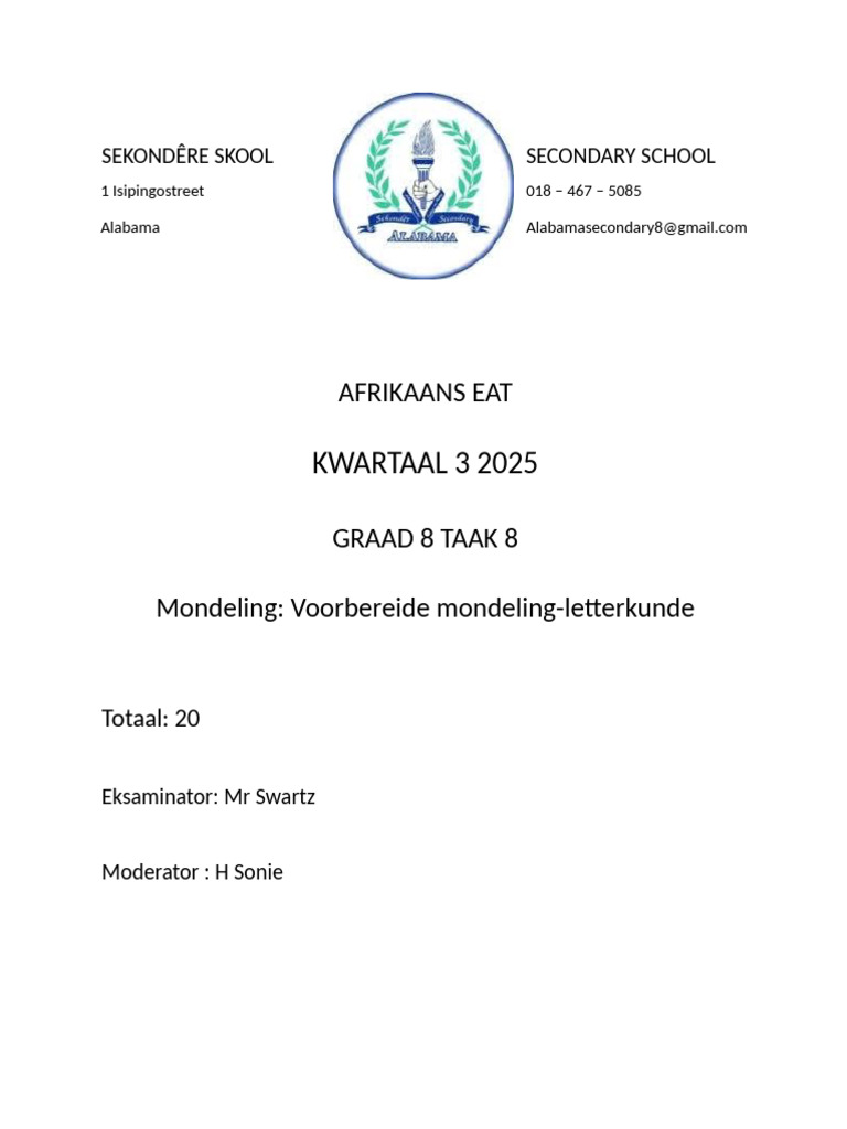 English Grade 8 Task 2 | PDF