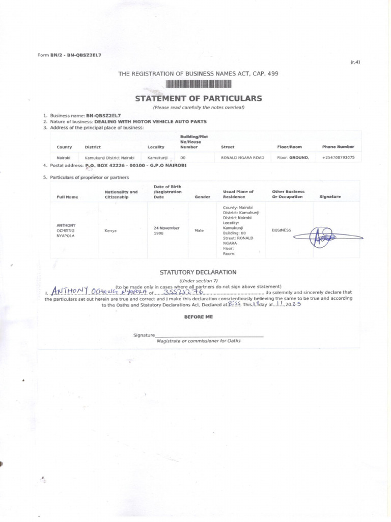 Statement of Particulars | PDF