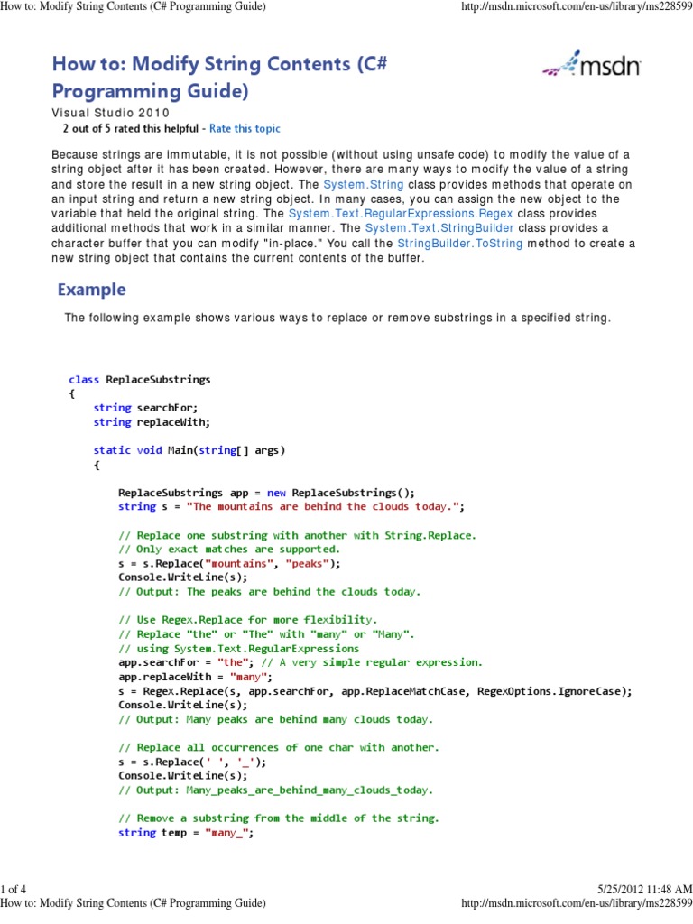 Modify String Contents (C Programming Guide) String