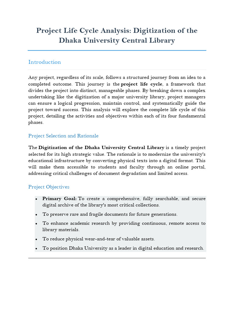 Dhaka University Library Digitization Plan | PDF | Project Management ...