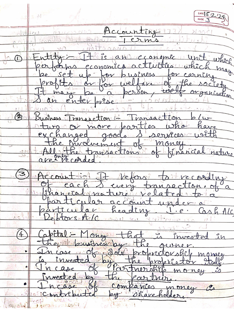 Accounting Basic Terms Notes Handwritten | PDF