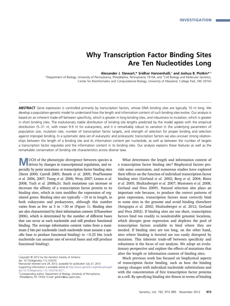 Evolution of 10 Nucleotide Binding Sites | PDF | Transcription Factor ...