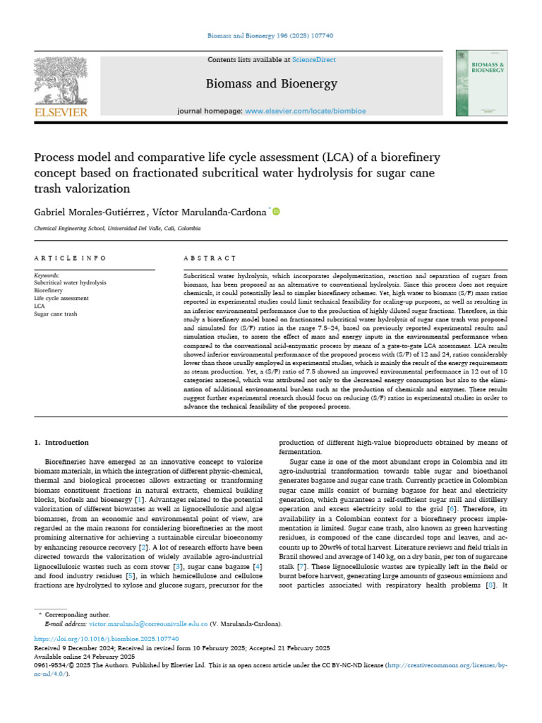 Biorefinery Model for Sugar Cane Trash Valorization | PDF | Biorefinery ...