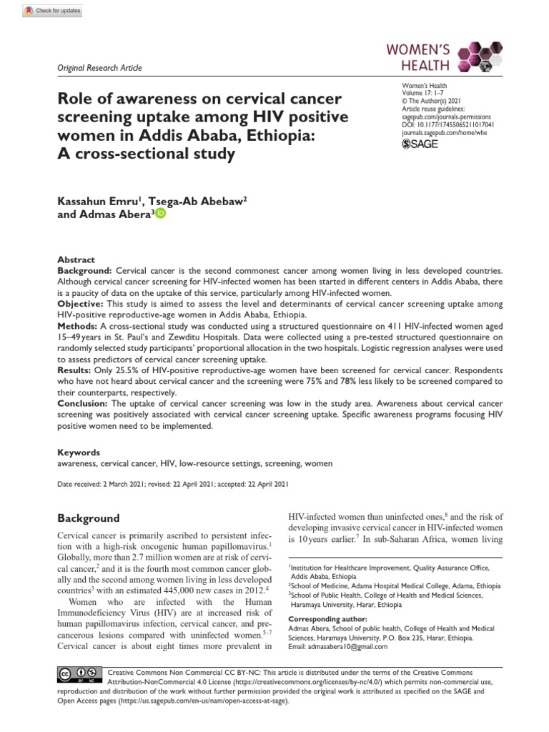 Emru Et Al 2021 Role of Awareness On Cervical Cancer Screening Uptake ...