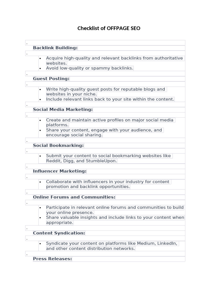 Essential Off-Page SEO Checklist | PDF | Search Engine Optimization ...