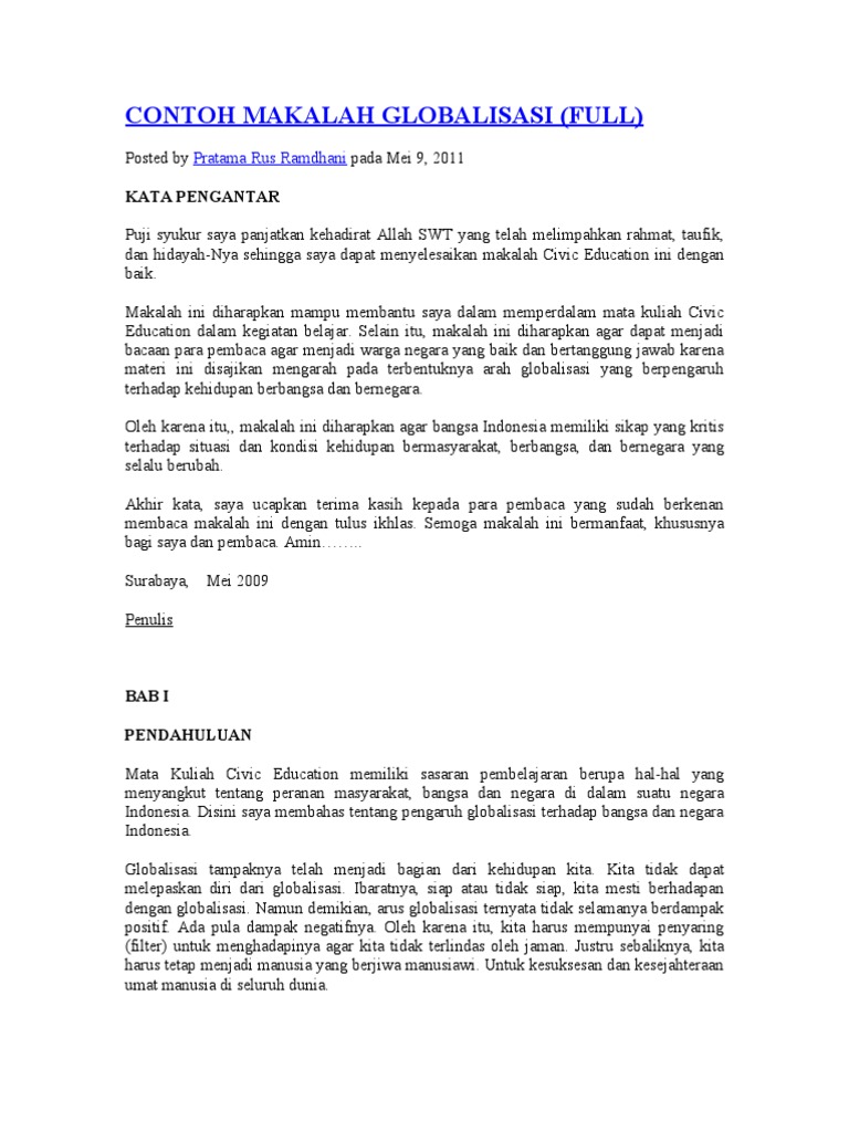 Contoh Makalah Globalisasi