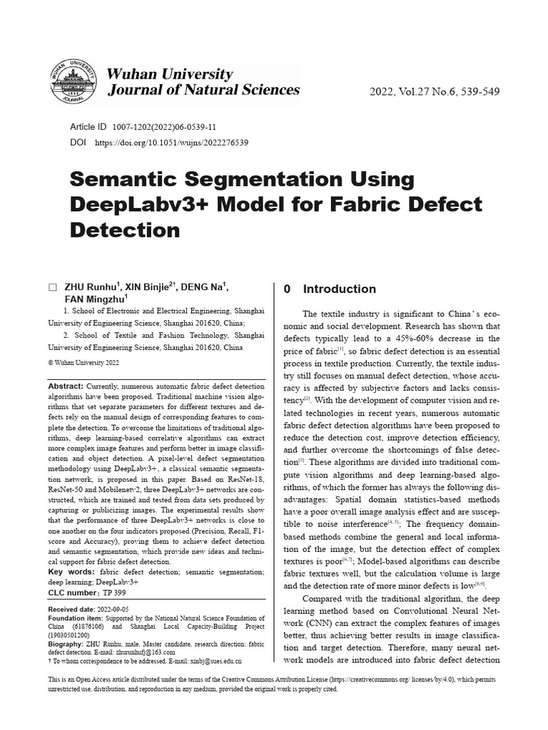 DeepLabv3+ for Fabric Defect Detection | PDF | Image Segmentation ...