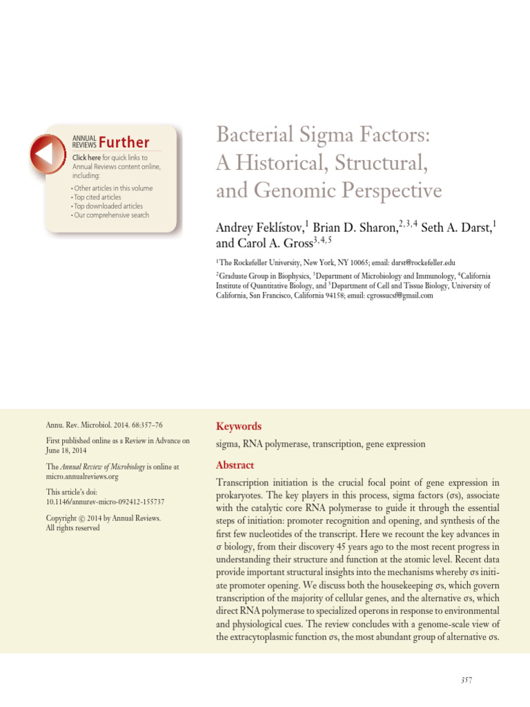 Bacterial Sigma Factors | PDF | Promoter (Genetics) | Dna