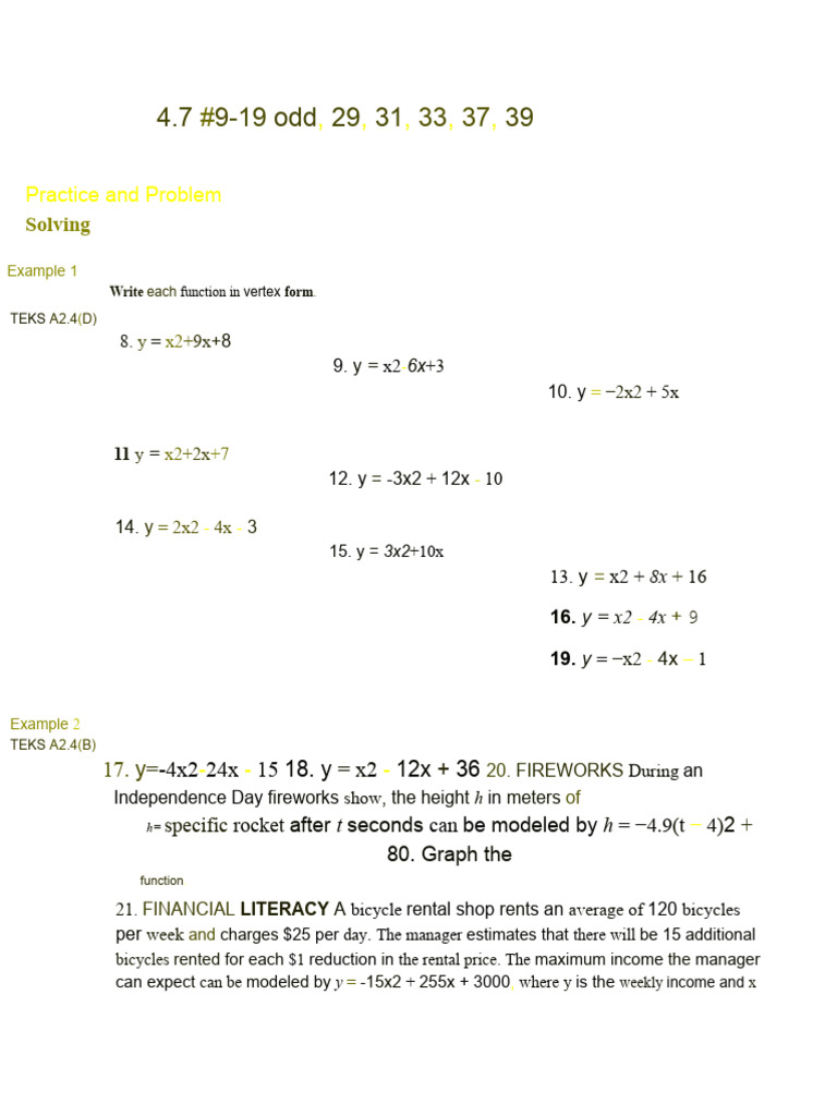 Vertex Form Quadratic Functions Guide | PDF | Mathematical Concepts ...