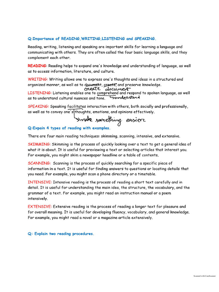 Reading and Language Skills Explained | PDF | Vocabulary | Communication