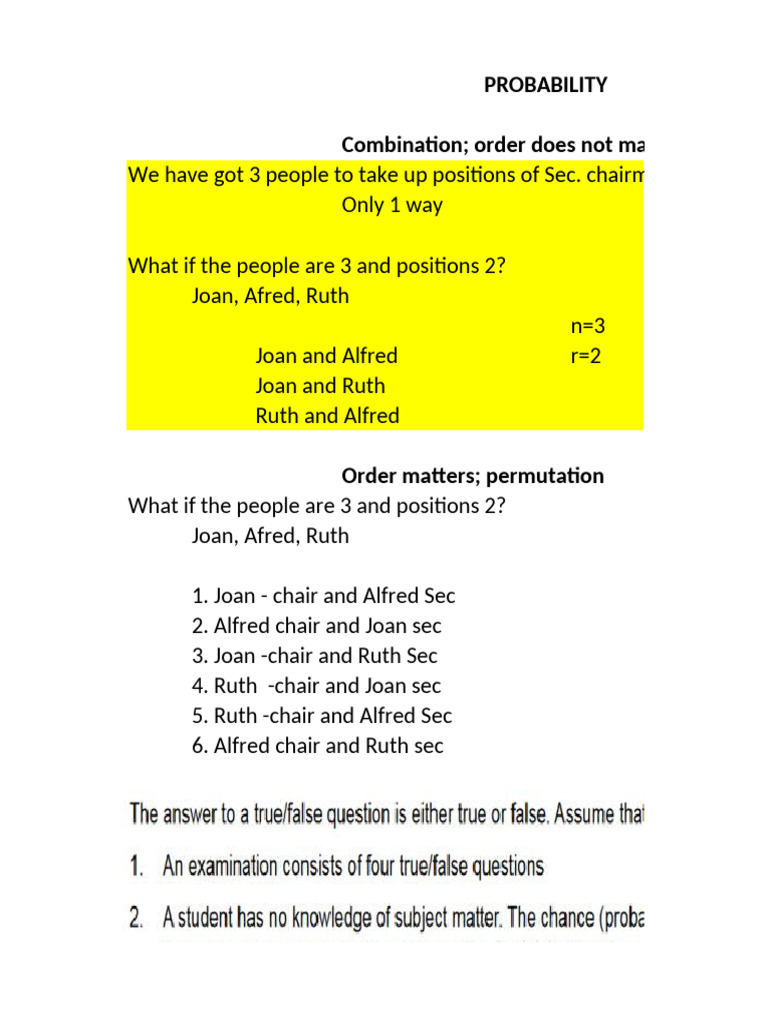 Probability Concepts: Combinations & Permutations | PDF | Chess Theory ...