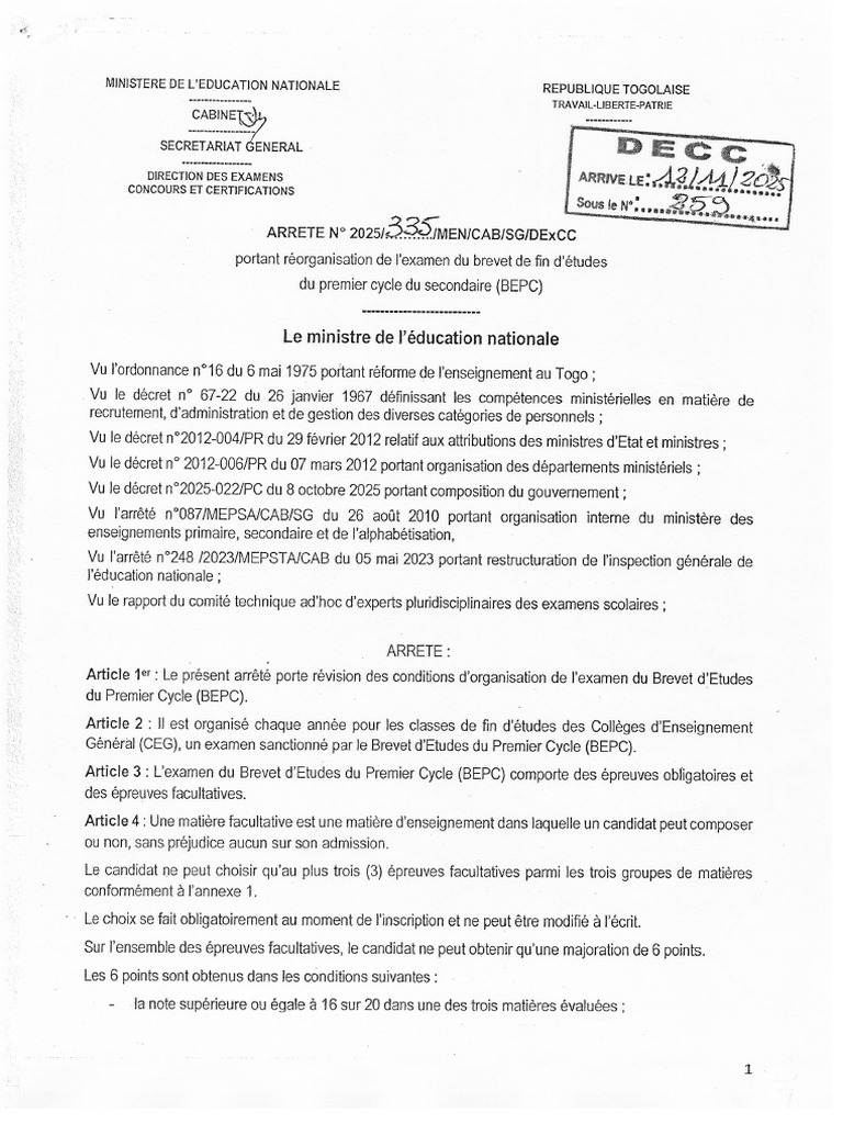 Arrete Bepc | PDF