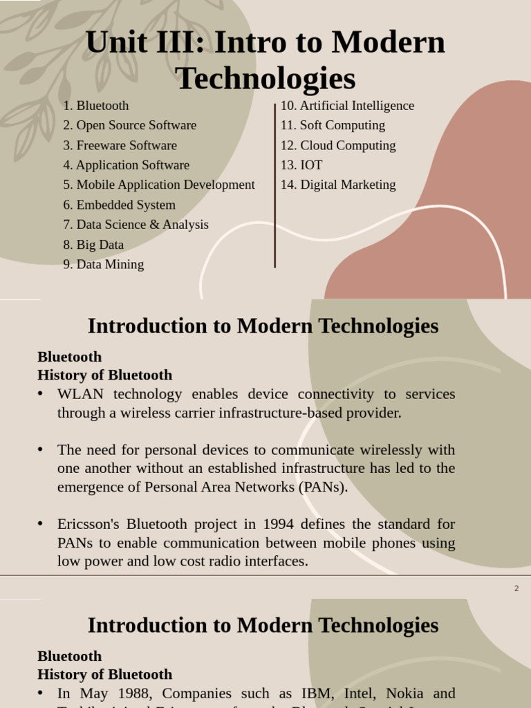 Overview of Modern Technologies | PDF | Bluetooth | Embedded System