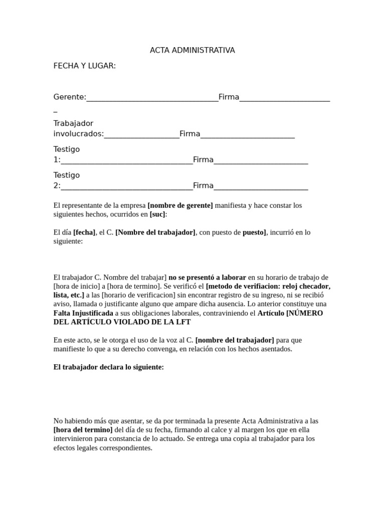 Acta Administrativa de Falta Laboral | PDF