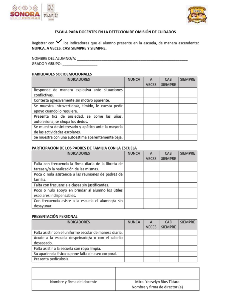 Escala Omision De Cuidados Pdf 