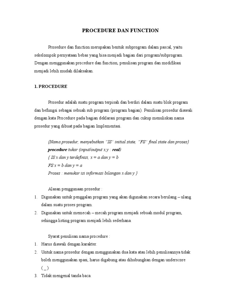 Prosedur dan Fungsi dalam Pemrograman | PDF | Komputer