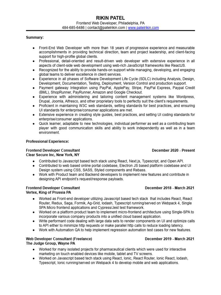 Frontend Web Developer Resume Summary | PDF | Ajax (Programming) | Java ...