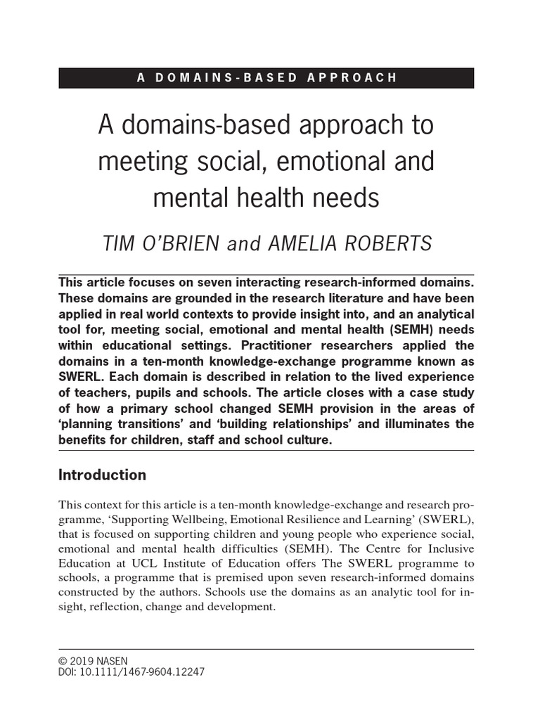 A Domains-Based Approaching To Meeting Social, Emotional and Mental ...