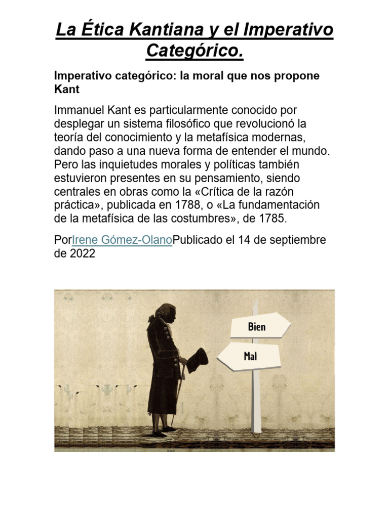 Ética Kantiana y el Imperativo Categórico | PDF | Immanuel Kant | Moralidad