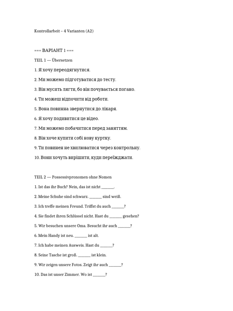 Kontrollarbeit 4 Varianten FINAL | PDF
