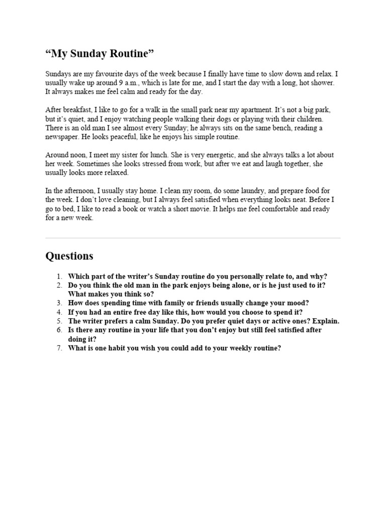 My Relaxing Sunday Routine Explained | PDF