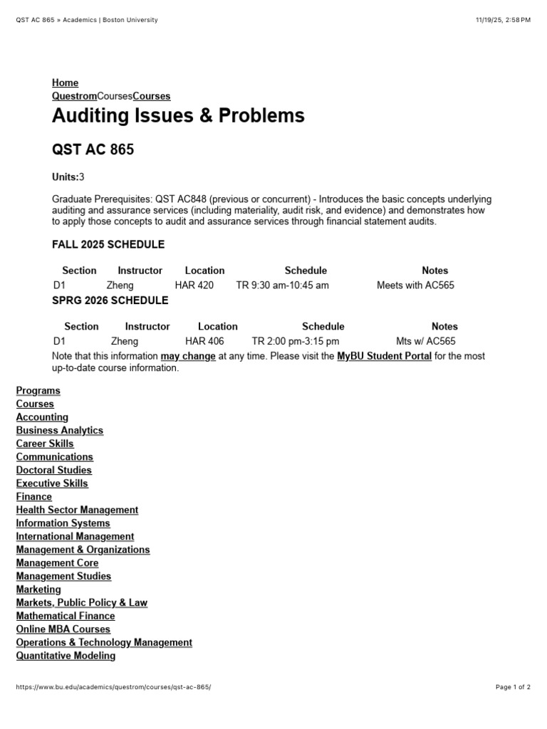 QST AC 865 Academics - Boston University | PDF