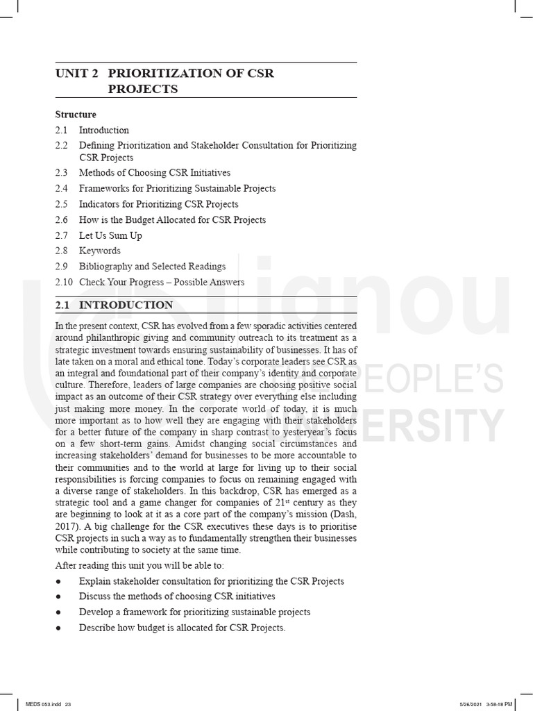 Prioritizing CSR Projects Effectively | PDF | Corporate Social ...