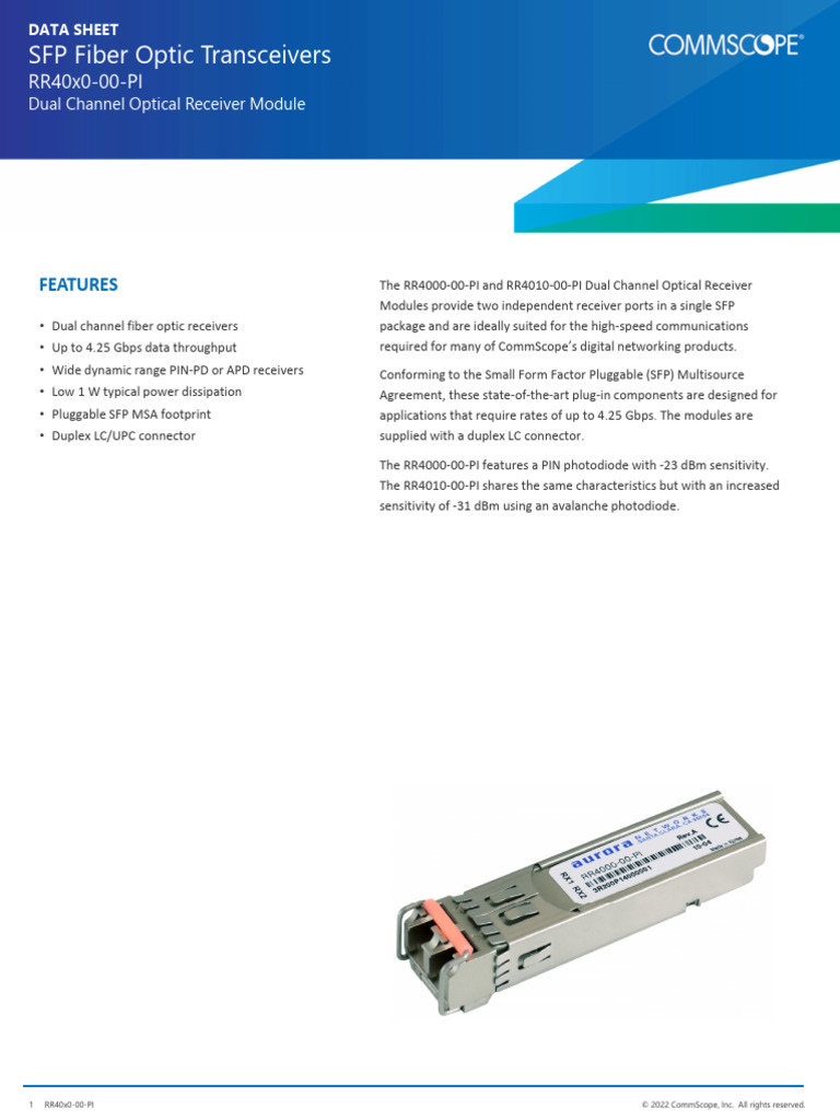 Dual Channel SFP Fiber Optic Receivers | PDF | Electronics | Electrical ...