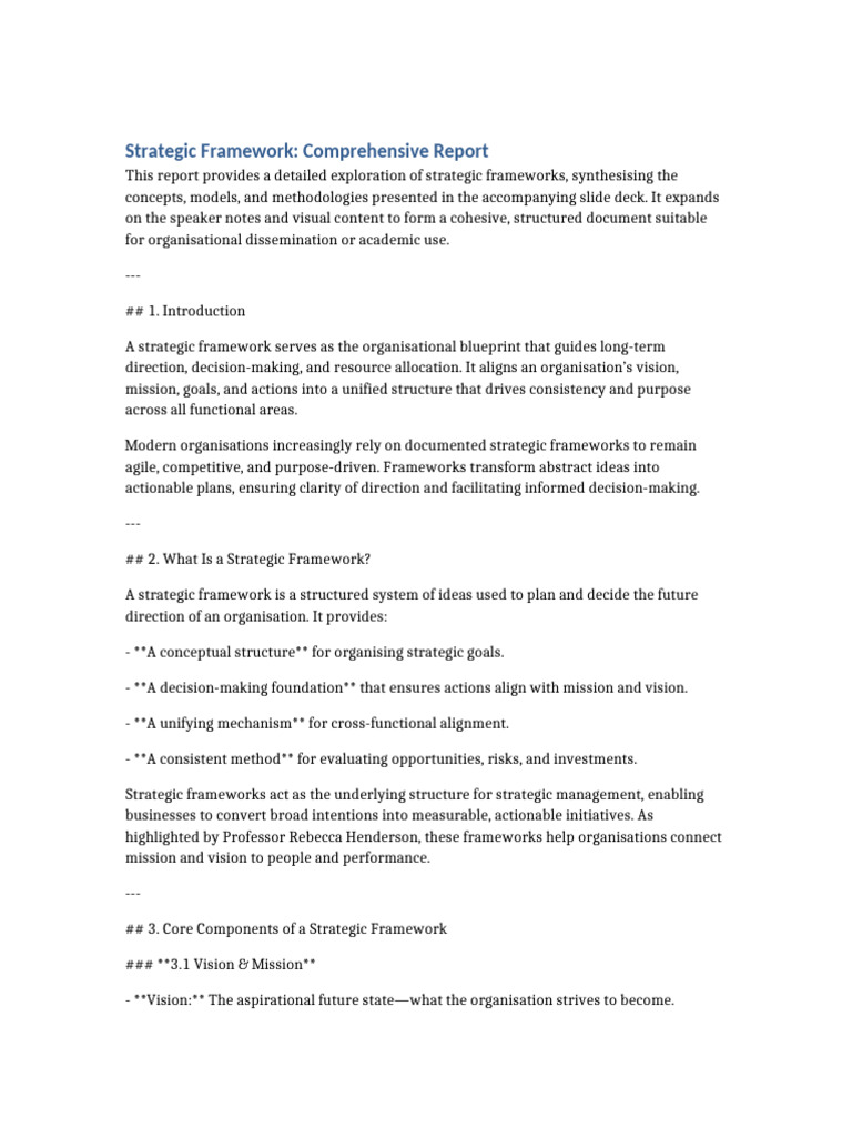 Strategic Frameworks: A Comprehensive Guide | PDF | Swot Analysis | Goal
